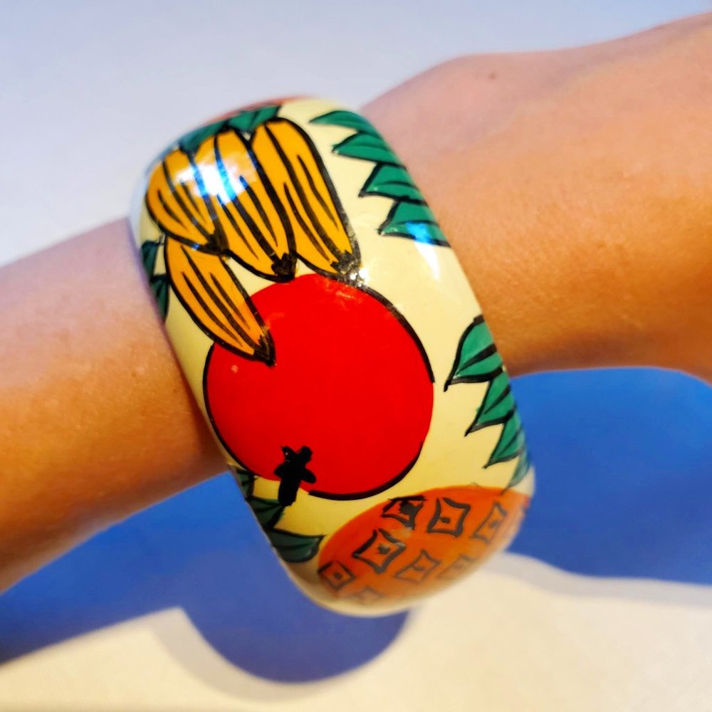 Hand Painted Tropical Fruit Tiki Wooden Bangle Bracelet